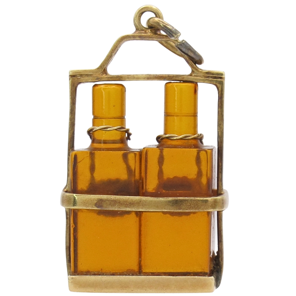 Vintage Scotch & Rye Whiskey Decanters Charm 14K Gold back Vintage Scotch & Rye Whiskey Decanters Charm 14K Gold back