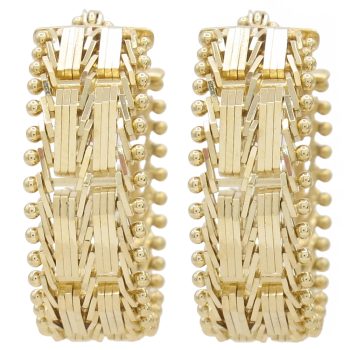 Vintage Woven Bar Hoop Earrings 14K Gold front