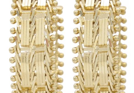 Vintage Woven Bar Hoop Earrings 14K Gold front