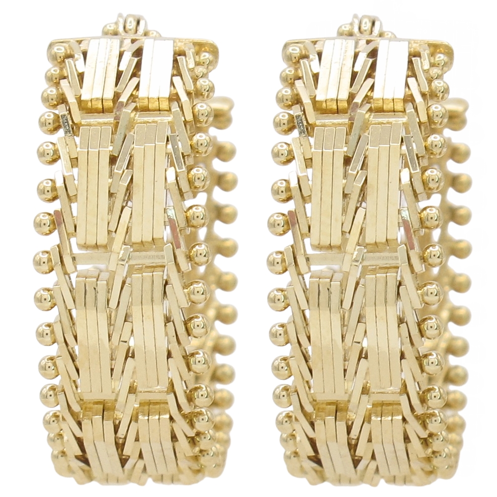 Vintage Woven Bar Hoop Earrings 14K Gold