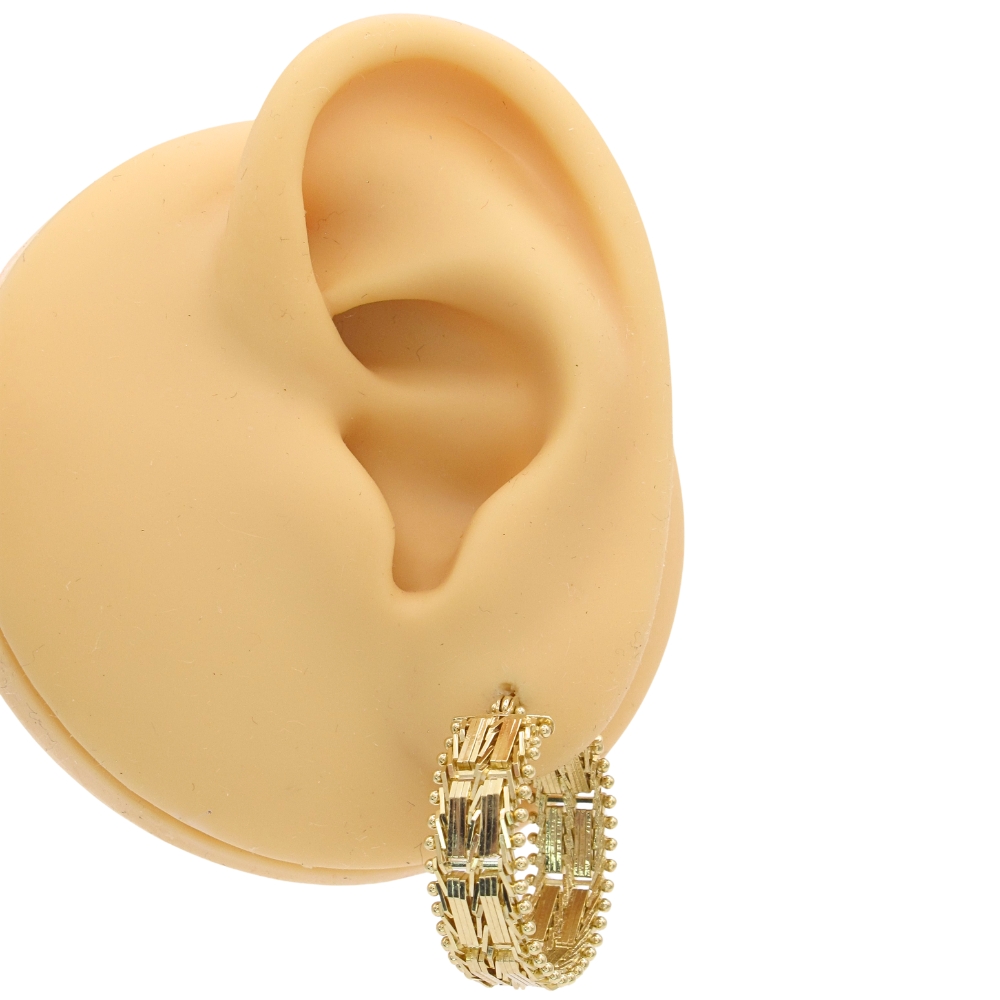 Vintage Woven Bar Hoop Earrings 14K Gold worn Vintage Woven Bar Hoop Earrings 14K Gold worn