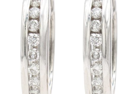 0.60ctw Diamond Hoop Earrings 14K White Gold