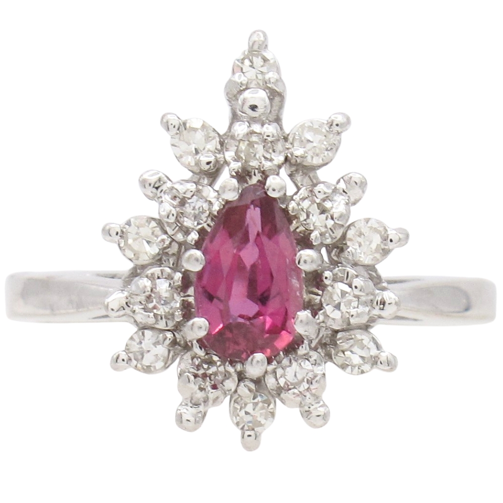 0.74ctw Ruby Ring with Diamond Halo 14K White Gold