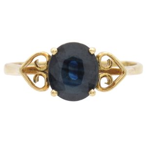 1.29ct Sapphire Solitaire Ring with Heart Detail in 14K Gold