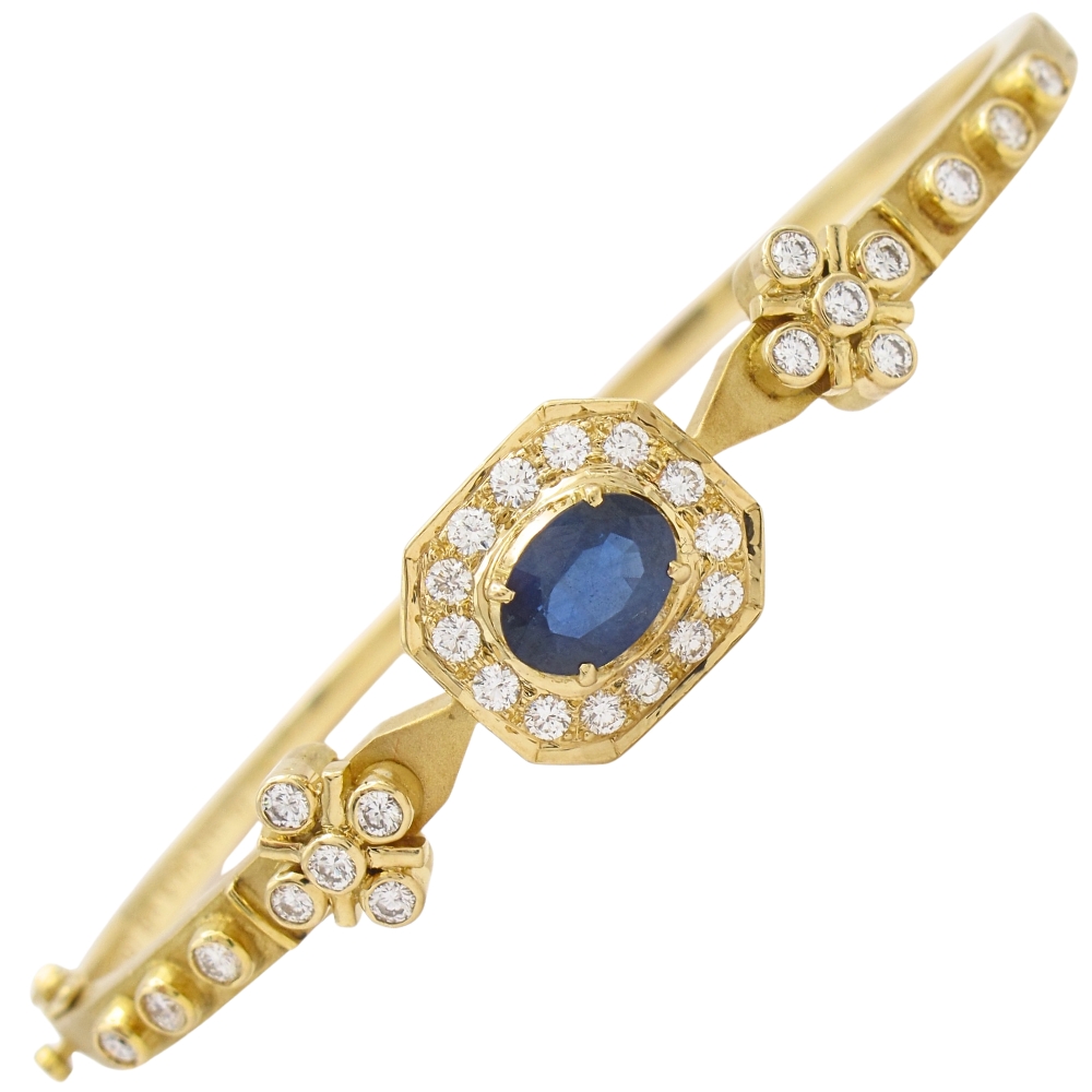 1.64ctw Natural Sapphire Bangle Bracelet 18K Gold