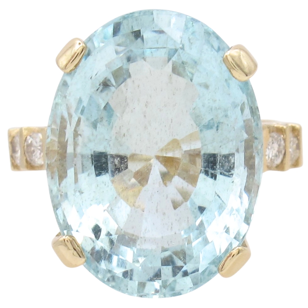 14.41ctw Oval Aquamarine Statement Ring 14K Gold