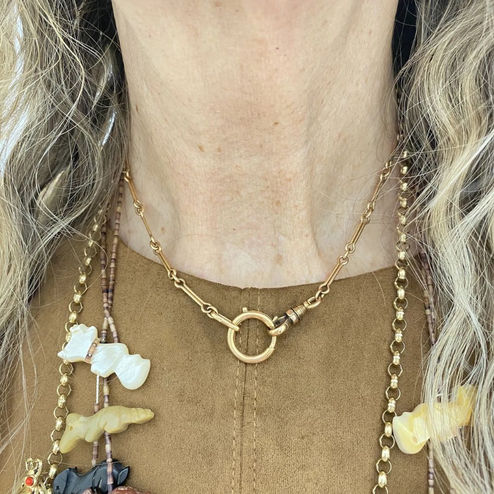 15 inch Victorian Watch Chain Necklace 10K Rose Gold modeled 15 inch Victorian Watch Chain Necklace 10K Rose Gold modeled