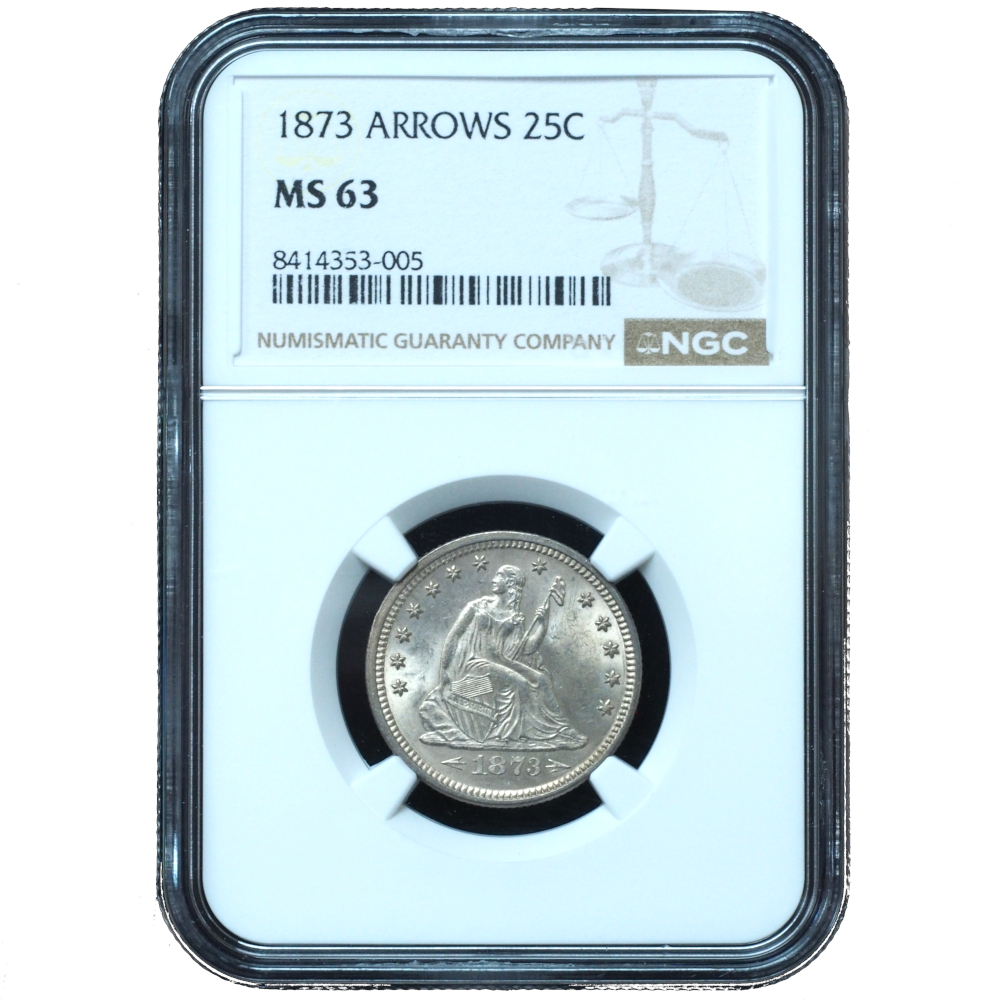 1873 Arrows Seated Liberty Quarter MS63 NGC (2) 1873 Arrows Seated Liberty Quarter MS63 NGC