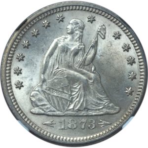 1873 Arrows Seated Liberty Quarter MS63 NGC