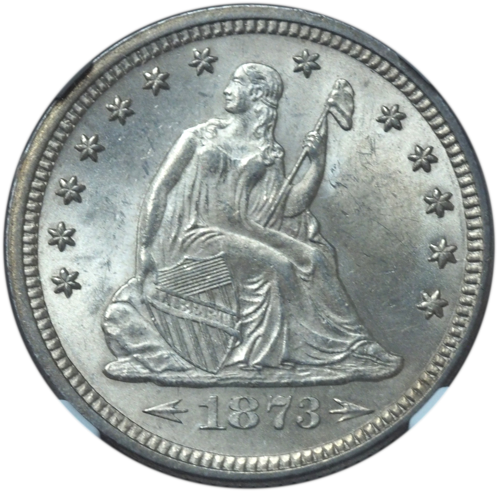 1873 Arrows Seated Liberty Quarter MS63 NGC – Brilliant Gem from the Classic Silver Era