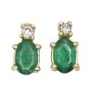1ctw Natural Emerald & Diamond Stud Earring 14K Yellow Gold Front
