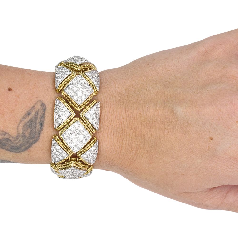20ct Diamond Bombe Bracelet 18K Yellow Gold & Platinum Modeled 20ct Diamond Bombe Bracelet 18K Yellow Gold & Platinum Modeled
