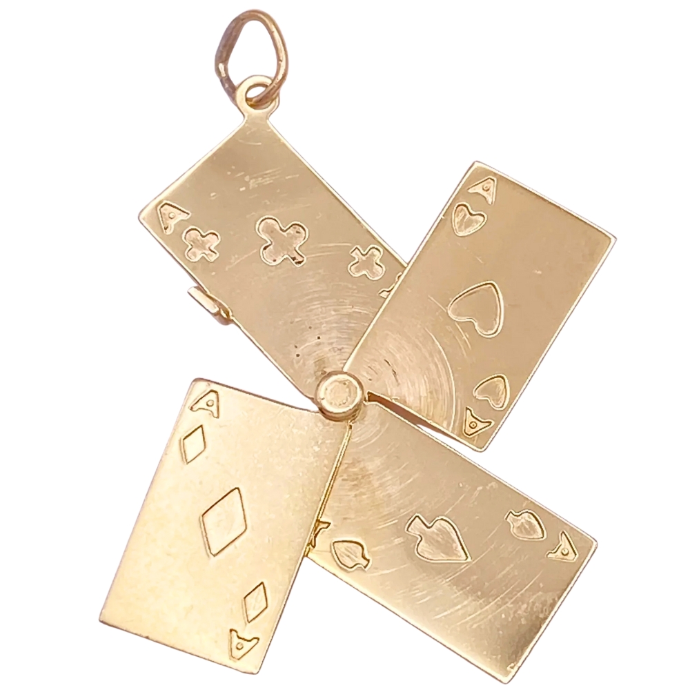 4 Ace Cards Articulated Moving Charm 14K Gold open 4 Ace Cards Articulated Moving Charm 14K Gold open