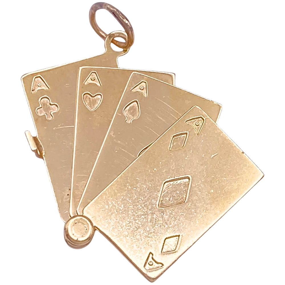 4 Ace Cards Charm 14K Gold, Articulated