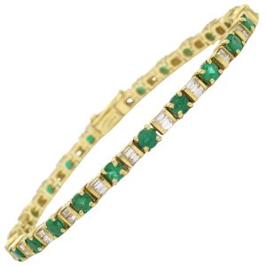 5.75ctw Natural Emerald Line Bracelet 18K Gold