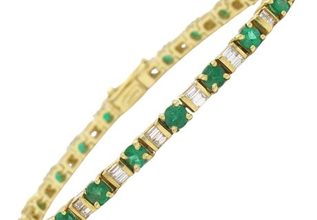 5.75ctw Natural Emerald Line Bracelet 18K Gold
