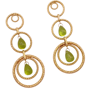 7.28ctw Peridot Gold Statement Dangle Earring 14K Yellow Gold