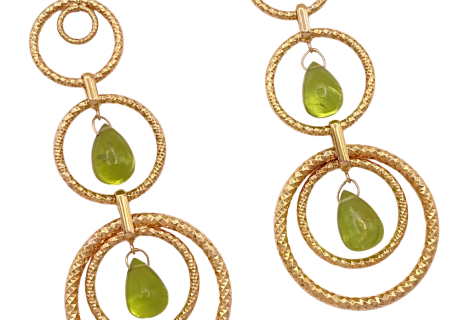 7.28ctw Peridot Gold Statement Dangle Earring 14K Yellow Gold