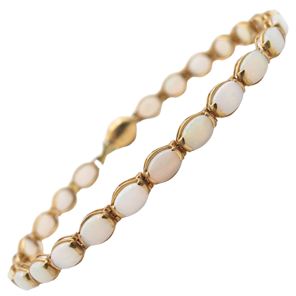 7.2ctw Oval Opal Line Bracelet 14K Yellow Gold