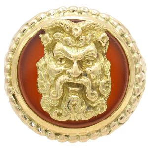 Carnelian Mythological Satyr Vintage Ring 18K Yellow Gold Modeled (2)
