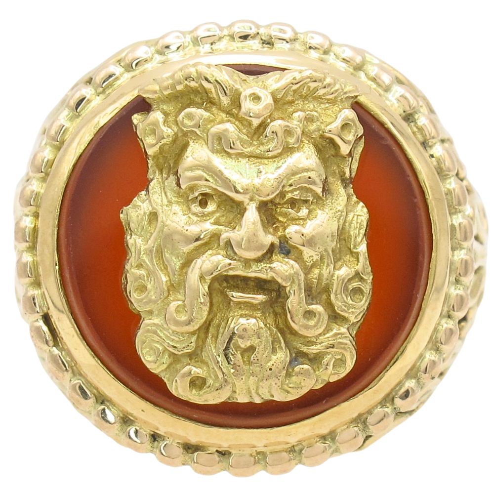Carnelian Mythological Satyr Vintage Ring 18K