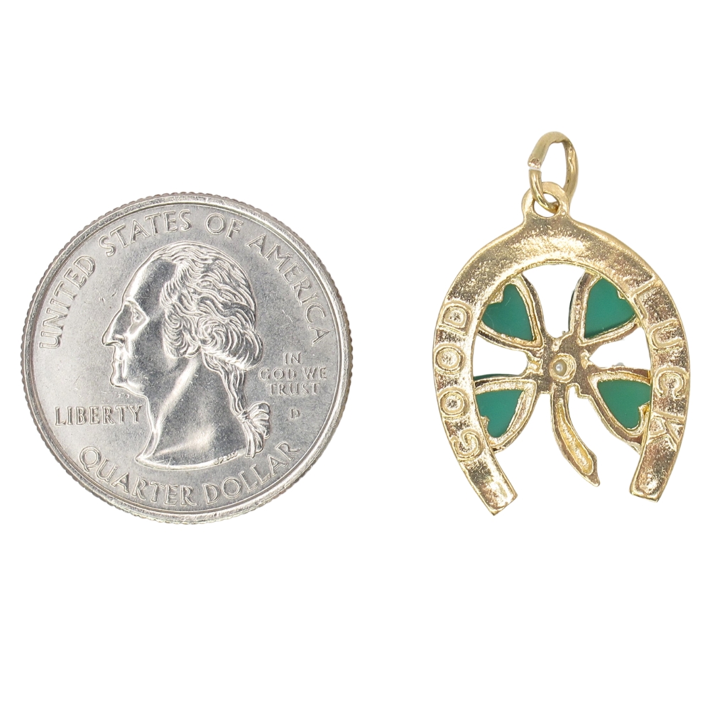 Chrysoprase Clover & Horseshoe Lucky Charm or Pendant 14K Gold back and size Chrysoprase Clover & Horseshoe Lucky Charm or Pendant 14K Gold back and size