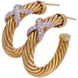 David Yurman 1.0ctw Diamond X Hoop Earrings 18K Gold main