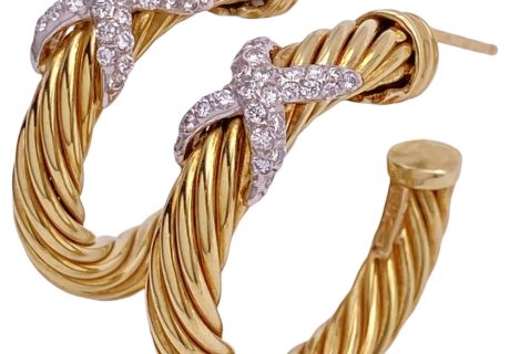 David Yurman 1.0ctw Diamond X Hoop Earrings 18K Gold main