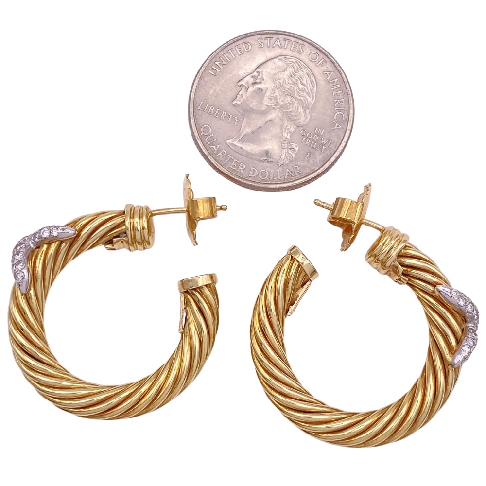 David Yurman 1.0ctw Diamond X Hoop Earrings 18K Gold size David Yurman 1.0ctw Diamond X Hoop Earrings 18K Gold size