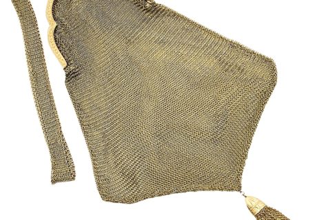 Edwardian Era Mesh Purse Wristlet with Sapphire Accent in 14K Gold
