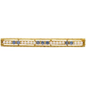 Edwardian Era Seed Pearl & Ceylon Sapphire Brooch Pin 14K Gold