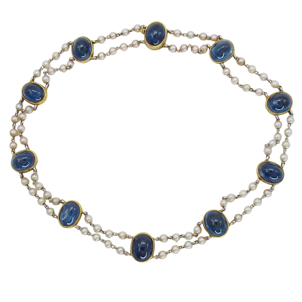 Edwardian 6 carat Sapphire No Heat GIA Certified Bracelet with Pearls 18k and Platinum