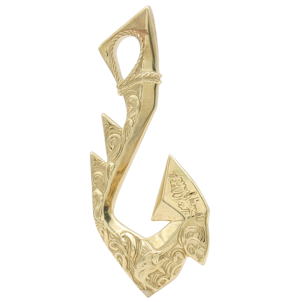 Hawaiian Fish Hook Pendant 10K Yellow Gold back Hawaiian Fish Hook Pendant 10K Yellow Gold back