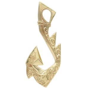 Hawaiian Fish Hook Pendant 10K Yellow Gold front