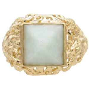 Jade Pyramid Ring with Dragon Details in 14K Gold front