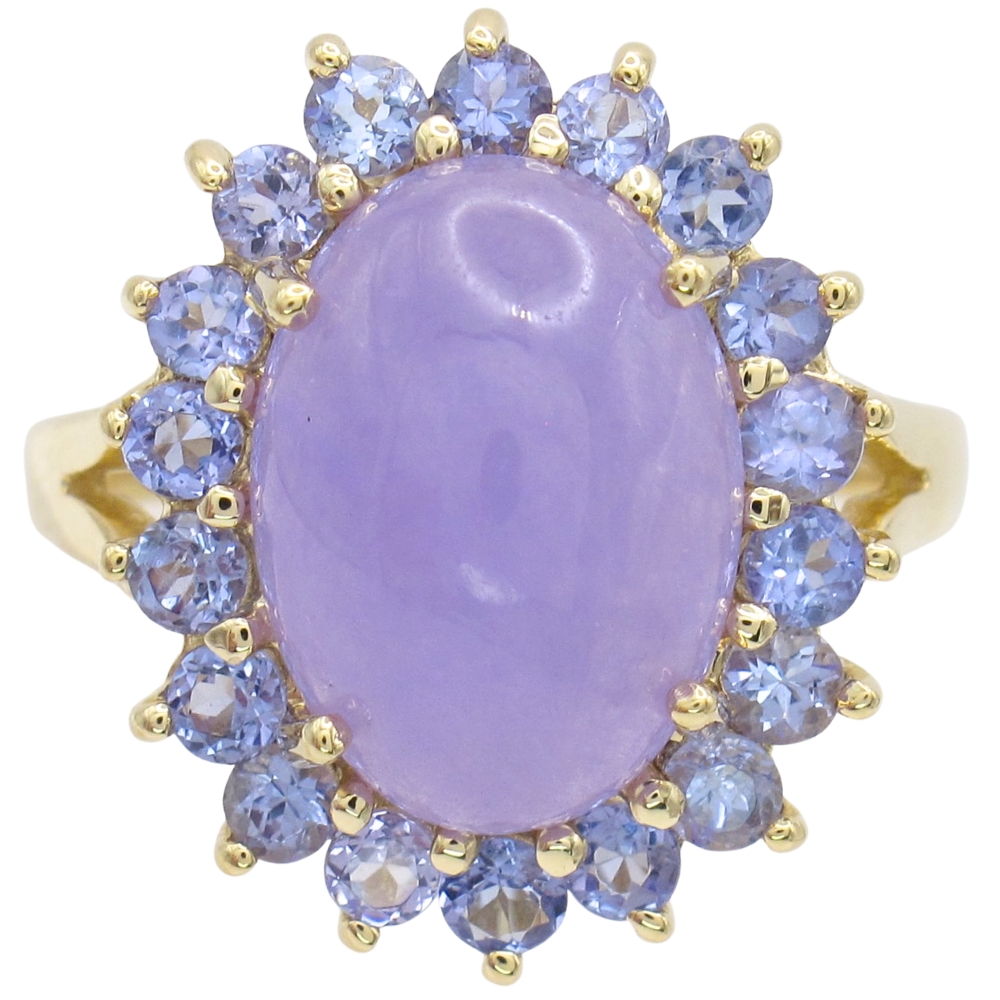 Lavender Jade Ring with Iolite Accents in 14K Gold