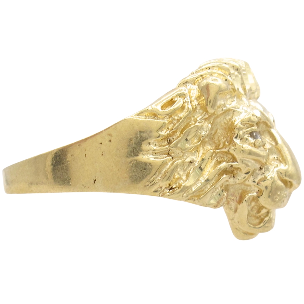 Lion's Head Ring with Diamond Eyes in 14K Gold side Lion's Head Ring with Diamond Eyes in 14K Gold side