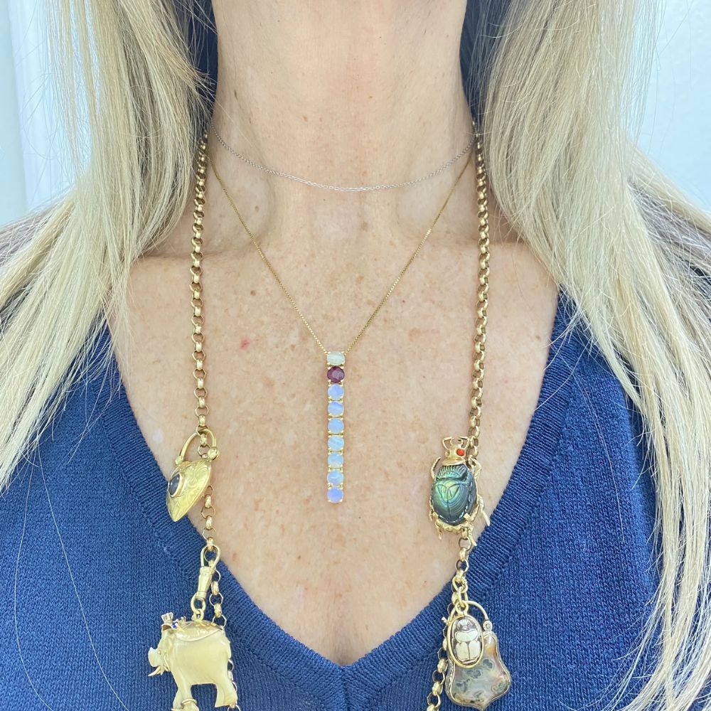 Natural Opal & Ruby Pendant 14K Yellow Gold Modeled Natural Opal & Ruby Pendant 14K Yellow Gold Modeled