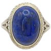 Oval Lapis Lazuli Ornate Art Deco Ring 14K Two Tone Gold Front