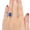 Oval Lapis Lazuli Ornate Art Deco Ring 14K Two Tone Gold Modeled