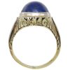 Oval Lapis Lazuli Ornate Art Deco Ring 14K Two Tone Gold Profile