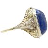 Oval Lapis Lazuli Ornate Art Deco Ring 14K Two Tone Gold Side Profile