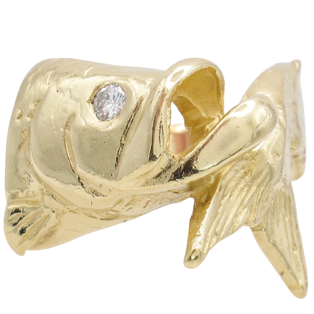 Snook Fish Ring with Diamond Eye in 14K Gold