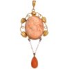 Victorian Era Coral Cameo Lavaliere Pendant 14K Gold
