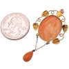 Victorian Era Coral Cameo Lavaliere Pendant 14K Gold back and size