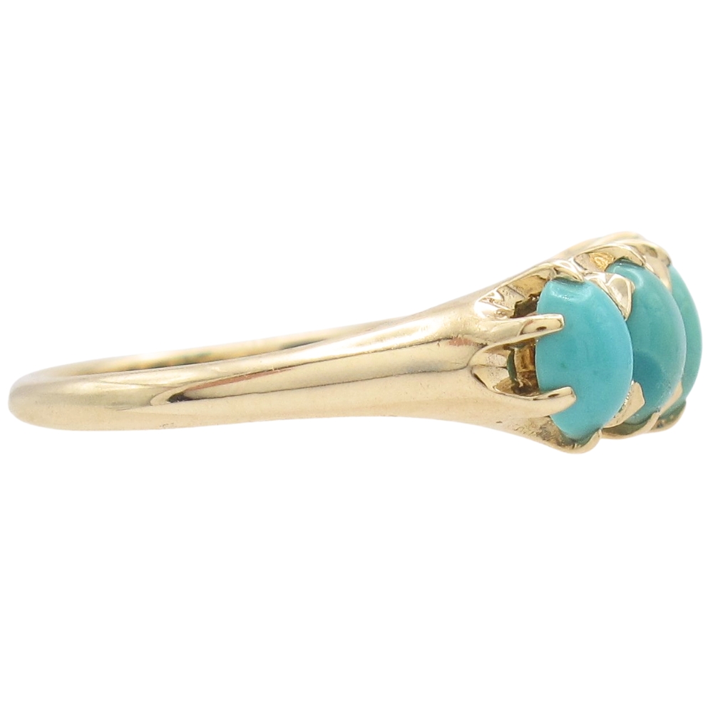 Victorian Era Turquoise Band Ring 14K Gold side Victorian Era Turquoise Band Ring 14K Gold side