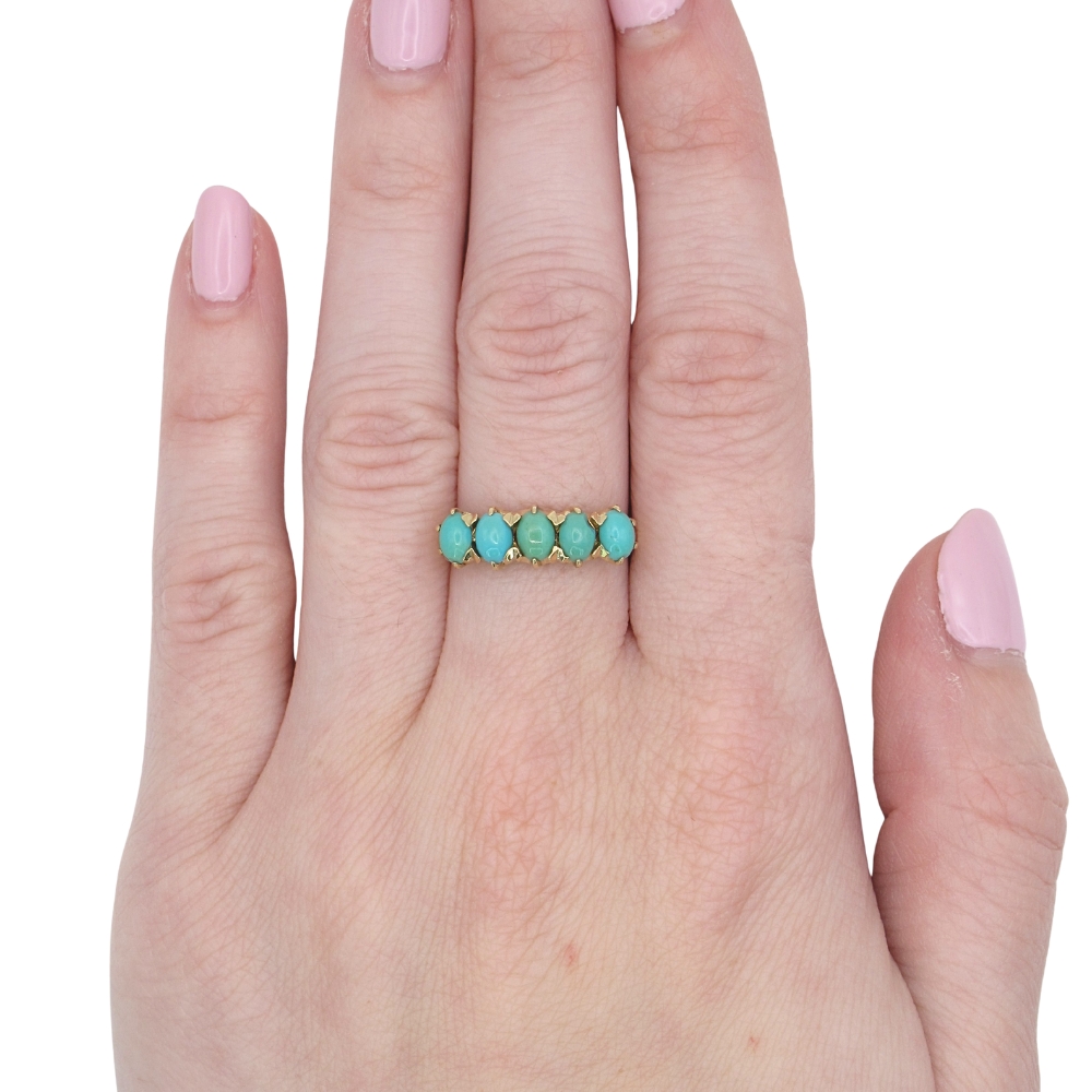 Victorian Era Turquoise Band Ring 14K Gold worn Victorian Era Turquoise Band Ring 14K Gold worn