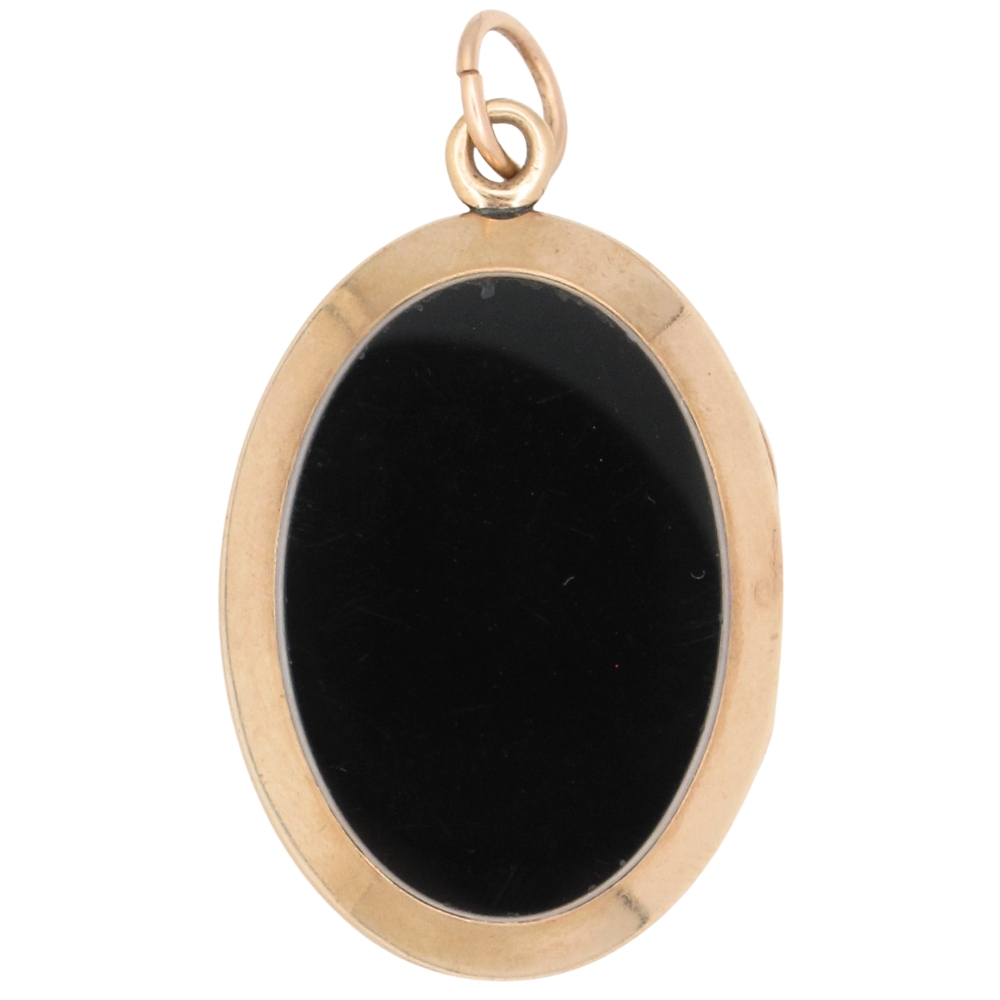 Victorian Mourning Era Banded Agate Locket 14K Gold back Victorian Mourning Era Banded Agate Locket 14K Gold back