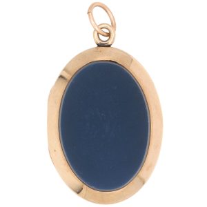Victorian Mourning Era Banded Agate Locket 14K Gold front