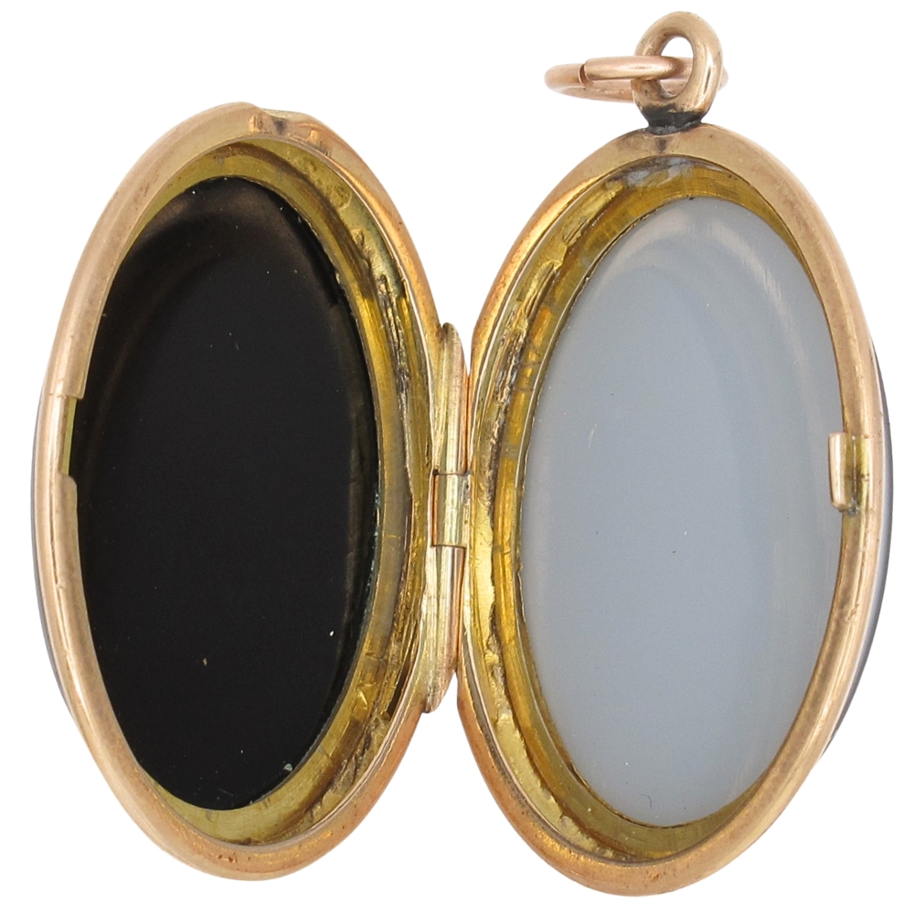 Victorian Mourning Era Banded Agate Locket 14K Gold open Victorian Mourning Era Banded Agate Locket 14K Gold open